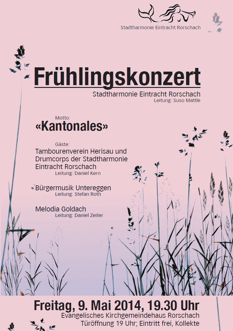 Titelseite des Programmflyers des Frühlingskonzertes 2014 der Stadtharmonie Eintracht Rorschach