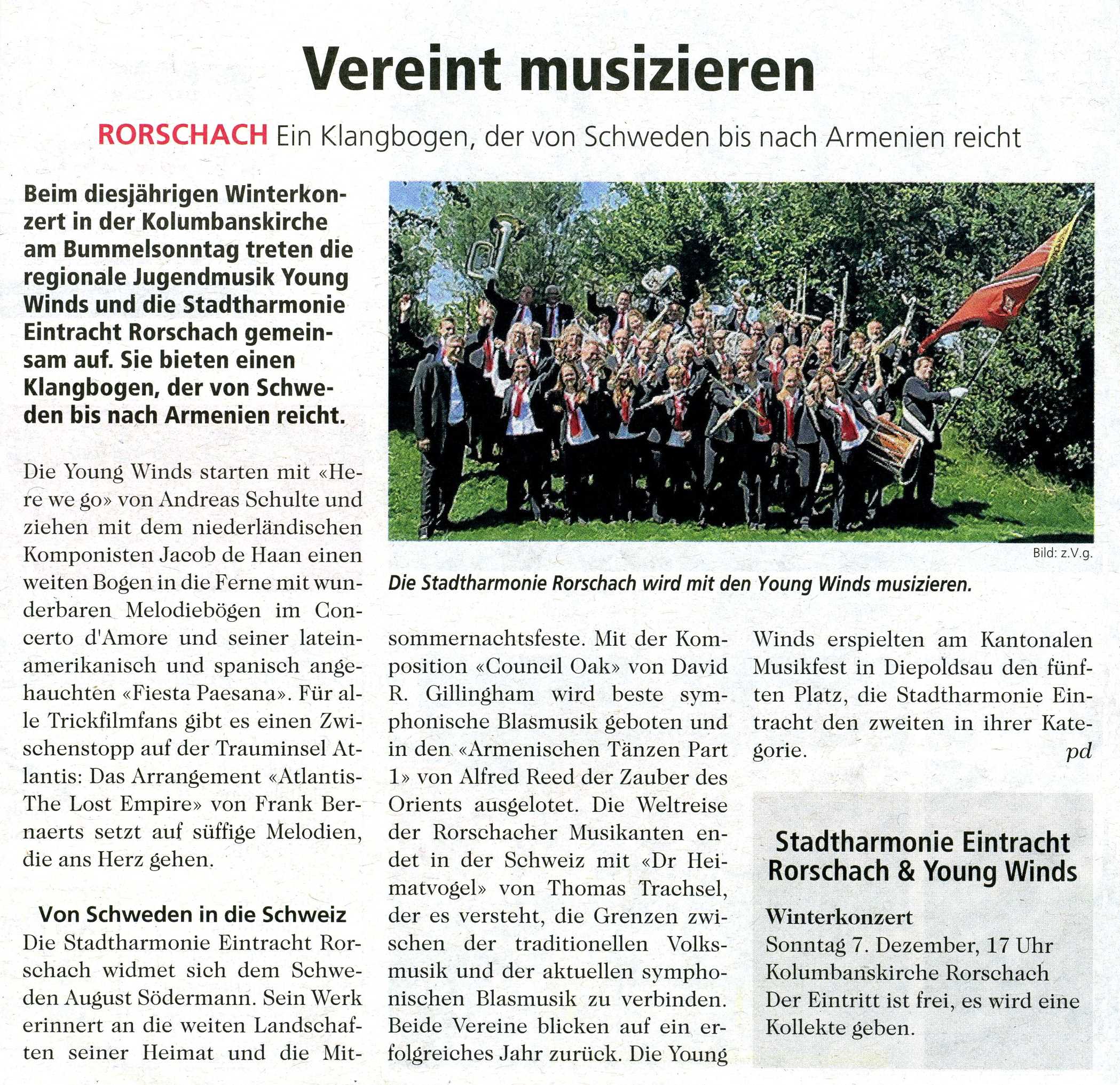 Vereint Musizieren - Vorschau auf das Winterkonzert der Stadtharmonie Eintracht